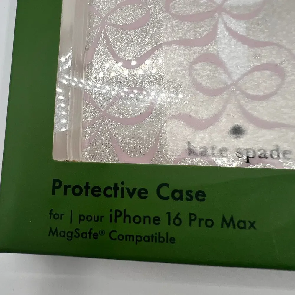 KATE SPADE Clear Glitter Soft Pink Bow iPhone 16 Pro Max Case- MagSafe